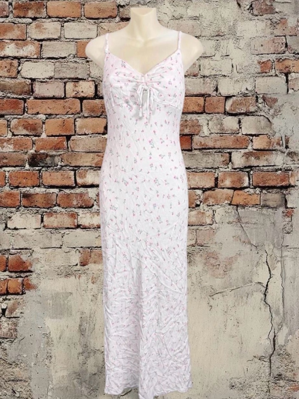 Wild Fable White Floral Maxi Dress Women's XS Ruched Tie Front Cottagecore
